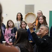 Drum Maker, Darren Charlie, provides drum making demonstration to students