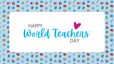 BNR - 2024 World Teachers Day Graphic showing school icons and text that reads "Happy World Teachers Day"