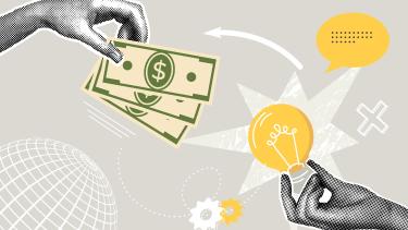 Budget Consultation Concept Trendy halftone business concept collage. Idea concept, favorable conditions, financial profit. Trendy modern retro illustration. Business concept, financial planning.
