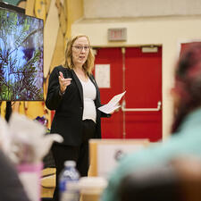 Board Chair, Shirley Wilson, addresses the audience